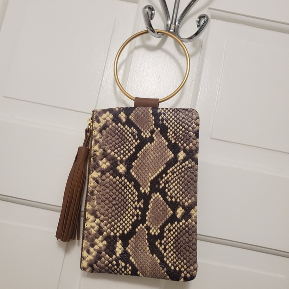 EC Thacker "Nolita" Clutch Python Print Zip Close Brown/Beige - Picture 5 of 13